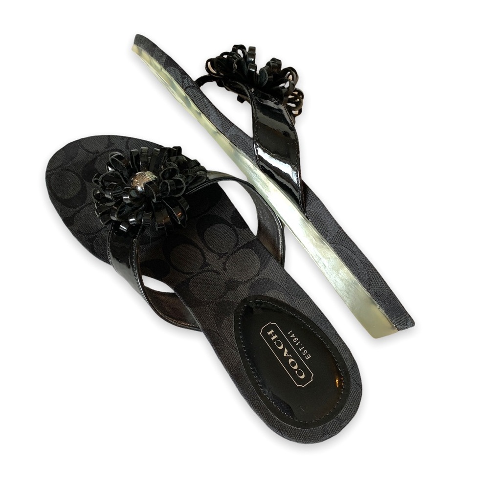 Coach “Skye” Black Low Wedge Sandal Flip Flops Sz 8.5B
